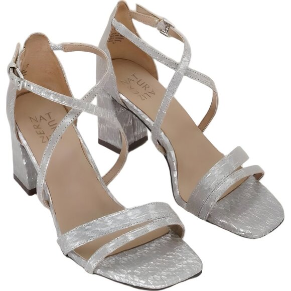 Naturalizer Vanessa Snake-Print Leather Dress Sandals Block Heel US 7W EU 37 - Picture 4 of 6